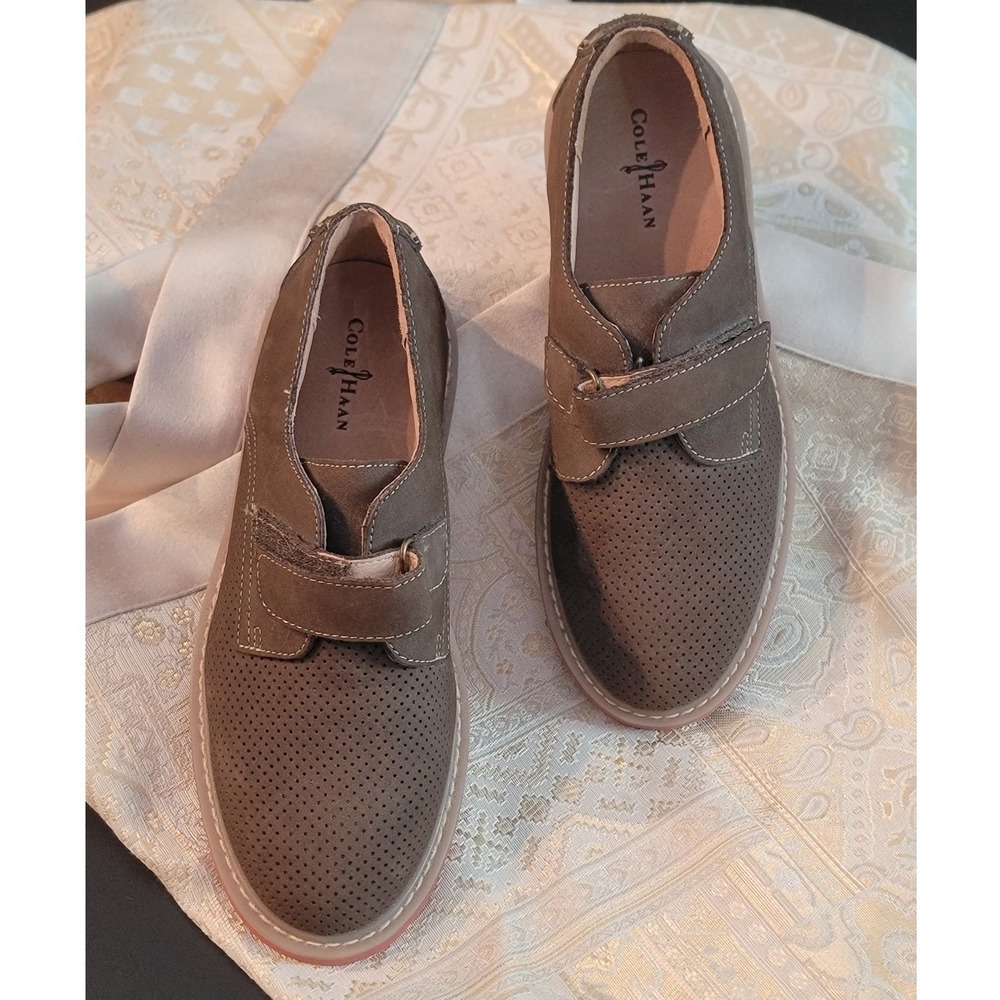 Cole Haan Kids Suede Perforated Oxford Shoes Olive Green Size 2 Hook Loop Strap